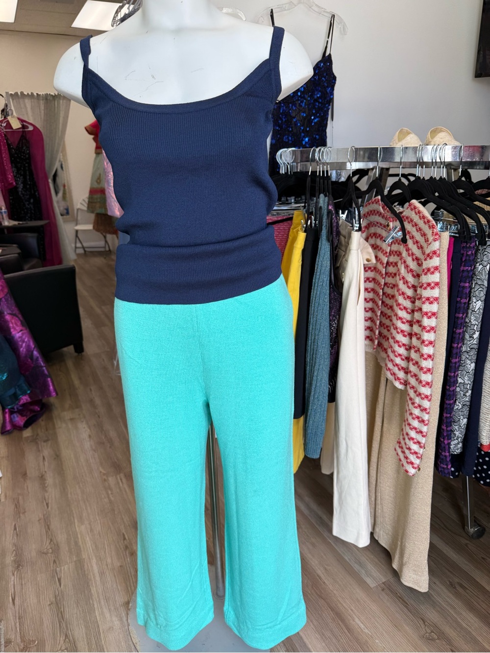St. John Collection Wide-Leg Knit Pants in Aqua